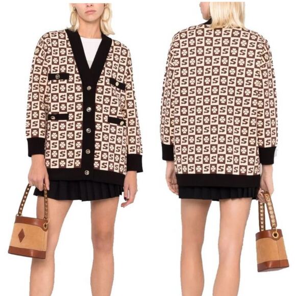 Sandro Glorius Monogram Check Cardigan - Picture 1 of 11